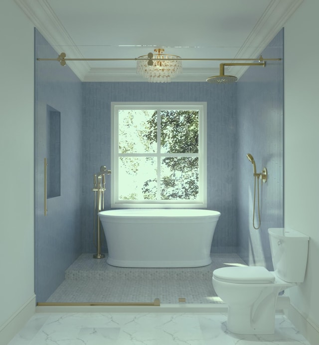 8 Homel Pl, Charleston, SC 29403 - bathroom featuring ornamental molding, baseboards, marble finish floor, and walk in shower