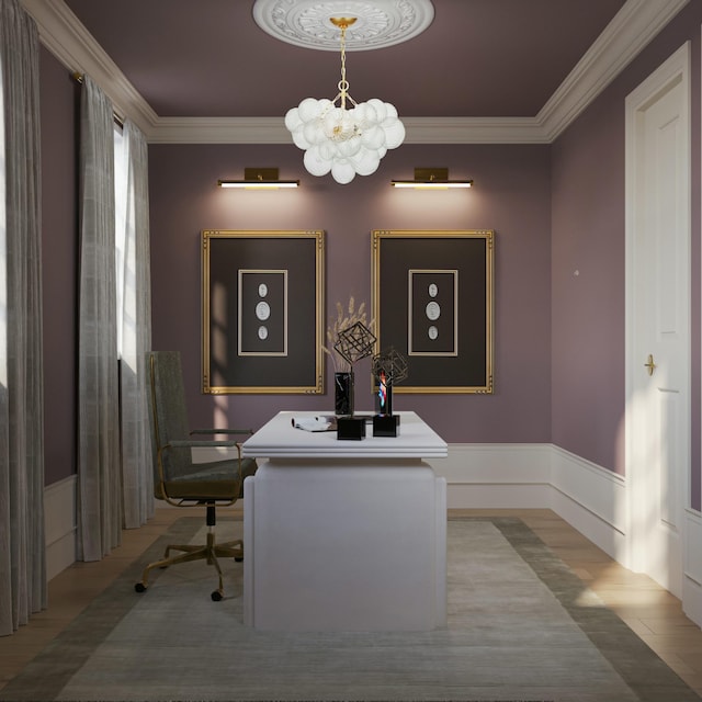 8 Homel Pl, Charleston, SC 29403 - interior space featuring a wainscoted wall, an inviting chandelier, and crown molding