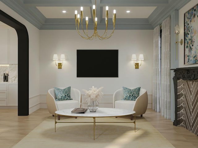 8 Homel Pl, Charleston, SC 29403 - sitting room with recessed lighting, light wood-style flooring, ornamental molding, and beam ceiling