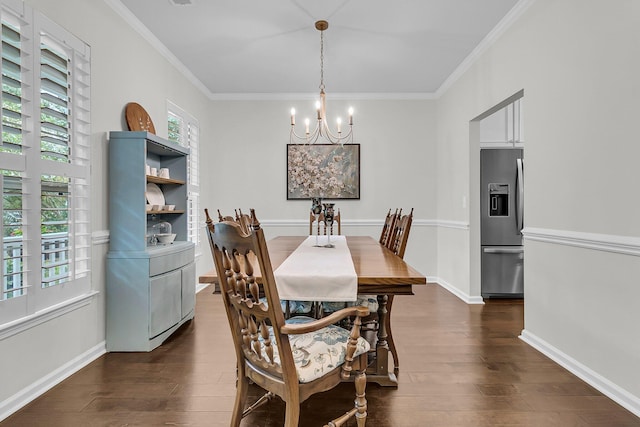 2467 Bergeron Way, Mount Pleasant, SC 29466 - dining area with a chandelier, dark wood-type flooring, ornamental molding, and baseboards