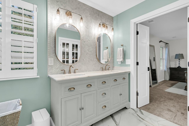 2467 Bergeron Way, Mount Pleasant, SC 29466 - full bathroom with double vanity, baseboards, and wallpapered walls