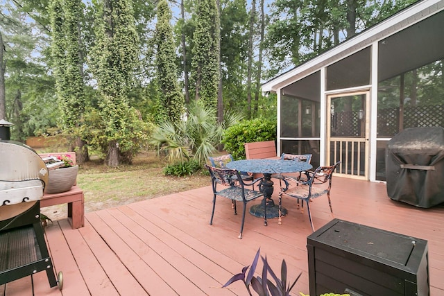 2467 Bergeron Way, Mount Pleasant, SC 29466 - wooden deck with a sunroom and outdoor dining space