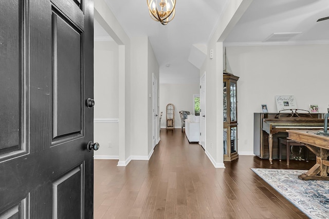 2467 Bergeron Way, Mount Pleasant, SC 29466 - foyer with wood finished floors, baseboards, a chandelier, and ornamental molding