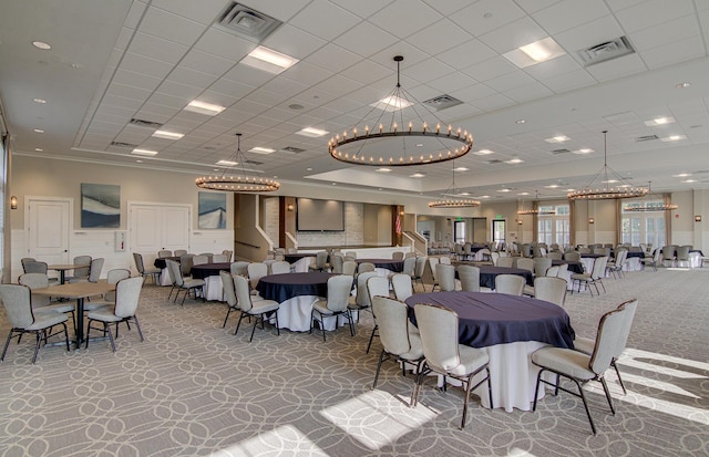 dining room with carpet flooring and visible vents
