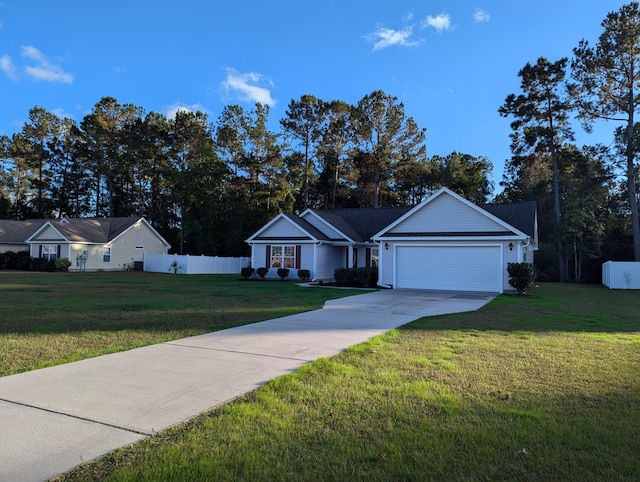 single story home with a garage and a front yard