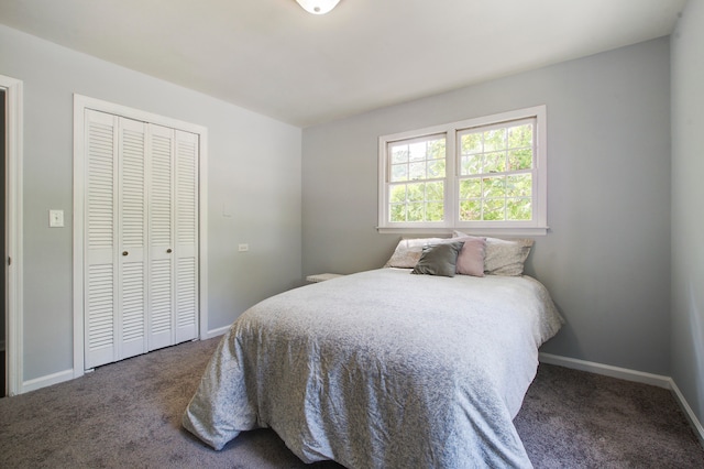 carpeted bedroom with a closet