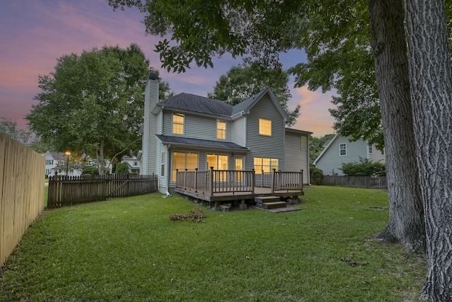 1616 Dotterers Run, Charleston, SC 29414 - back of house with a chimney, a wooden deck, and a fenced backyard