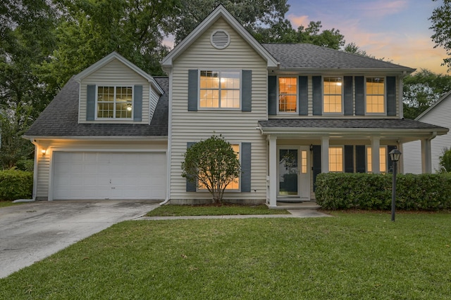 1616 Dotterers Run, Charleston, SC 29414 - view of front of house featuring concrete driveway, a front yard, roof with shingles, and an attached garage