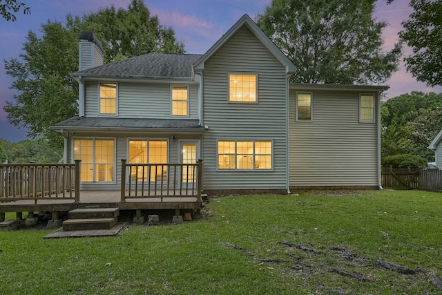 1616 Dotterers Run, Charleston, SC 29414 - back of property at dusk with a chimney and a wooden deck