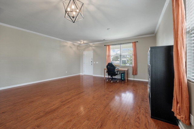 364 Deep River Rd, Summerville, SC 29486 - living area featuring dark wood-style flooring, baseboards, a chandelier, and ornamental molding