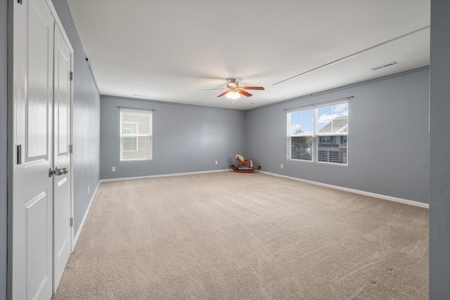 364 Deep River Rd, Summerville, SC 29486 - empty room featuring visible vents, baseboards, ceiling fan, and light carpet