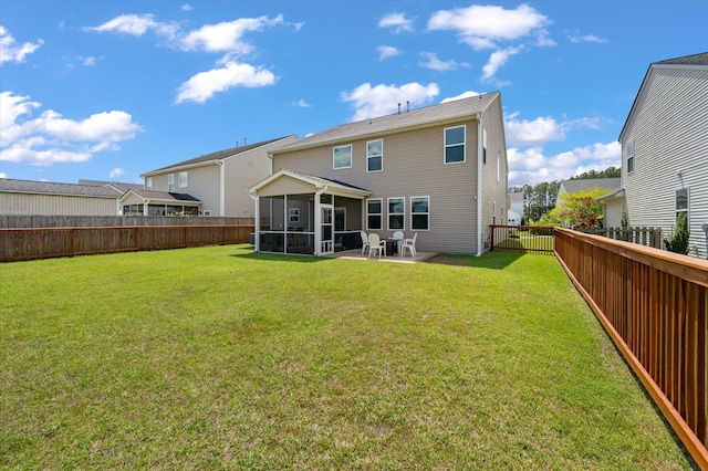 364 Deep River Rd, Summerville, SC 29486 - rear view of house with a yard, a fenced backyard, a sunroom, and a patio area