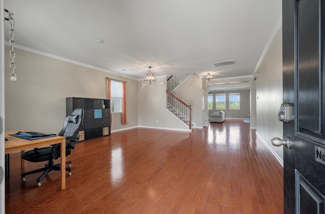 364 Deep River Rd, Summerville, SC 29486 - home office with crown molding, baseboards, a chandelier, and visible vents