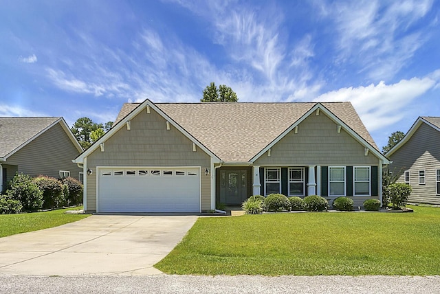 view of front facade with a garage and a front lawn