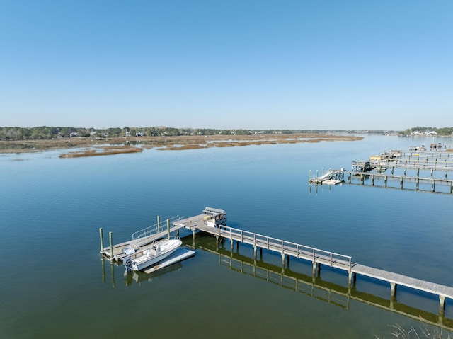 view of dock with a water view