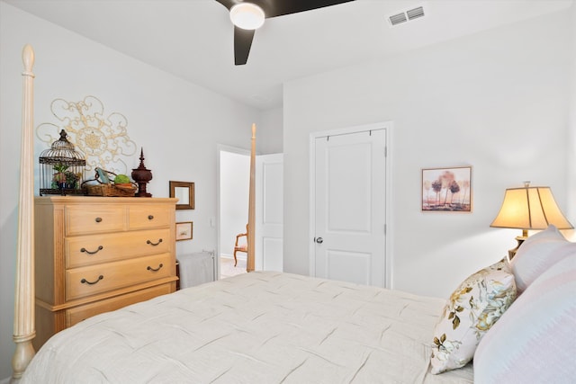 bedroom with ceiling fan and visible vents