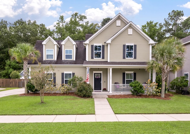 view of front facade featuring a front yard and a porch