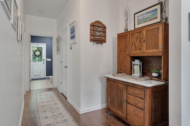 hallway featuring dark wood-type flooring