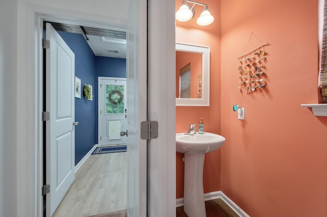 bathroom with sink and wood-type flooring