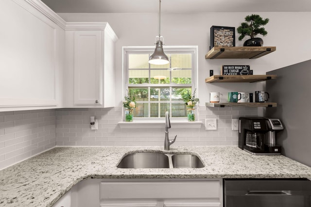 214 Blackstone Dr, Moncks Corner, SC 29461 - kitchen featuring a sink, white cabinetry, tasteful backsplash, and dishwasher