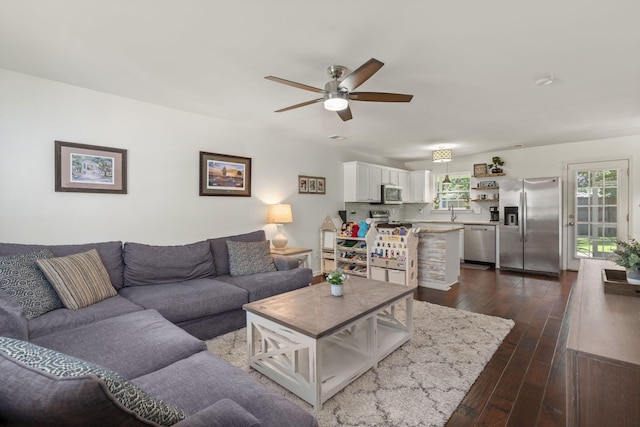 214 Blackstone Dr, Moncks Corner, SC 29461 - living room with a ceiling fan and dark wood-type flooring