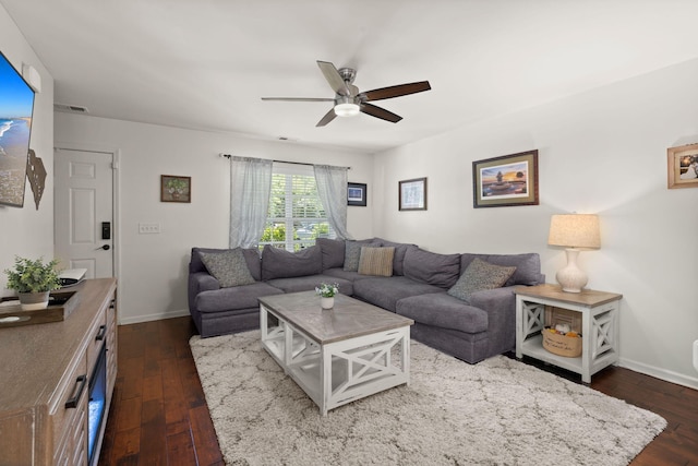 214 Blackstone Dr, Moncks Corner, SC 29461 - living area with a ceiling fan, dark wood finished floors, and baseboards