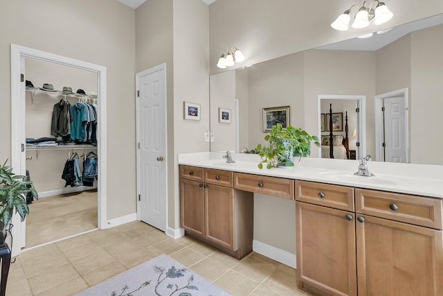 1809 Two Cedar Way, Mount Pleasant, SC 29466 - bathroom featuring double vanity, tile patterned floors, and a walk in closet