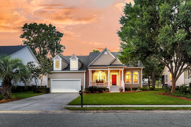 1809 Two Cedar Way, Mount Pleasant, SC 29466 - view of front of house with an attached garage, a porch, concrete driveway, and a front yard