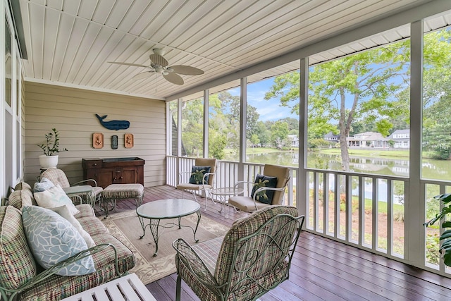 1809 Two Cedar Way, Mount Pleasant, SC 29466 - sunroom with a water view, ceiling fan, outdoor lounge area, and healthy amount of natural light