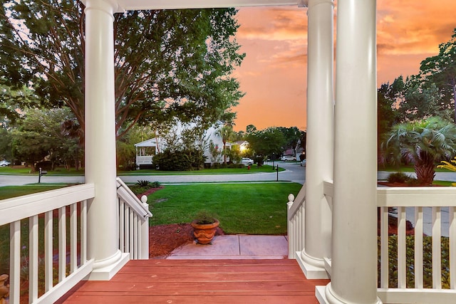 1809 Two Cedar Way, Mount Pleasant, SC 29466 - deck at dusk with a porch and a yard