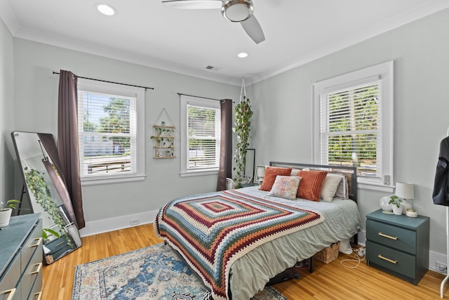 7 Wesley Dr, Charleston, SC 29407 - bedroom featuring light wood finished floors, crown molding, recessed lighting, ceiling fan, and baseboards