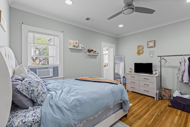 7 Wesley Dr, Charleston, SC 29407 - bedroom featuring light wood-style floors, cooling unit, recessed lighting, a ceiling fan, and ornamental molding