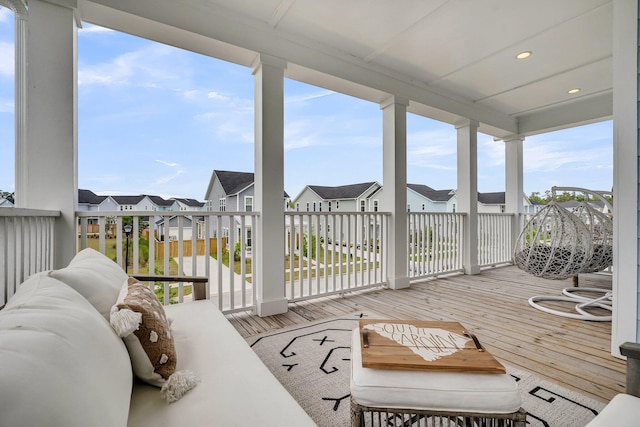 deck with a residential view