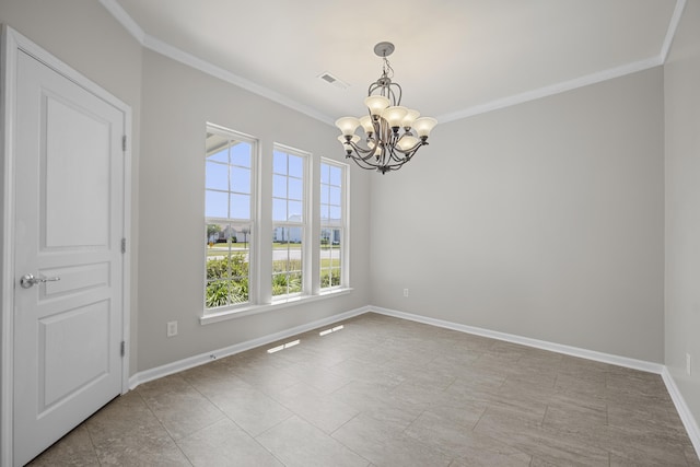554 Tranquil Waters Way, Summerville, SC 29486 - empty room featuring baseboards, visible vents, a notable chandelier, and ornamental molding