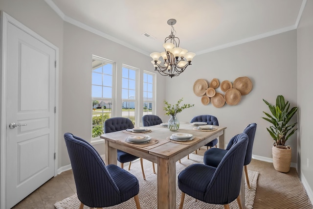 554 Tranquil Waters Way, Summerville, SC 29486 - dining area featuring baseboards, visible vents, an inviting chandelier, and ornamental molding