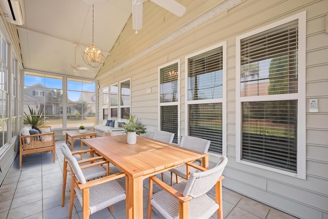554 Tranquil Waters Way, Summerville, SC 29486 - sunroom with a wall mounted air conditioner and ceiling fan with notable chandelier