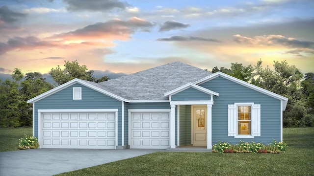 205 Bilge Rd, Ridgeville, SC 29472 - ranch-style home featuring a garage, concrete driveway, a yard, and roof with shingles