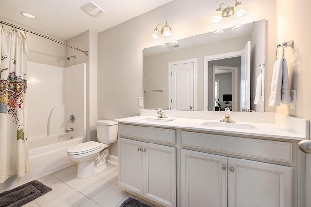 4117 Rigsby Ln, Charleston, SC 29414 - full bath featuring double vanity, shower / bath combo with shower curtain, and tile patterned flooring