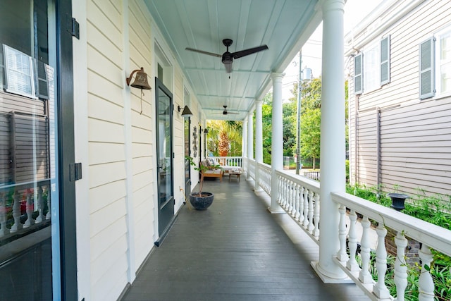 view of patio with a porch and ceiling fan