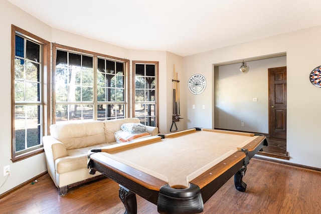 playroom featuring dark wood-type flooring and billiards