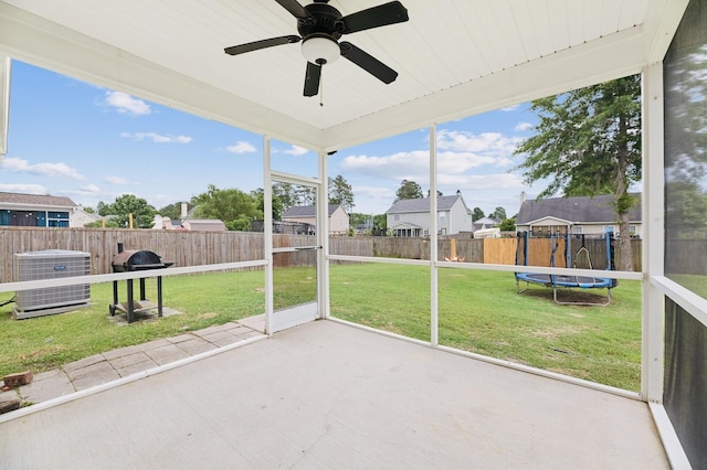405 Watershed Dr, Goose Creek, SC 29445 - unfurnished sunroom with a ceiling fan and a residential view