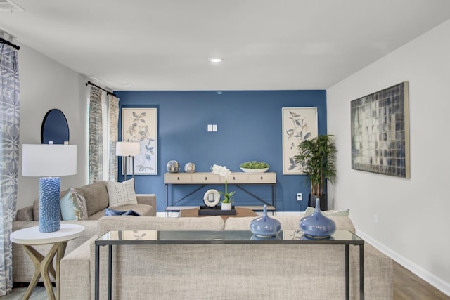 living room with wood-type flooring