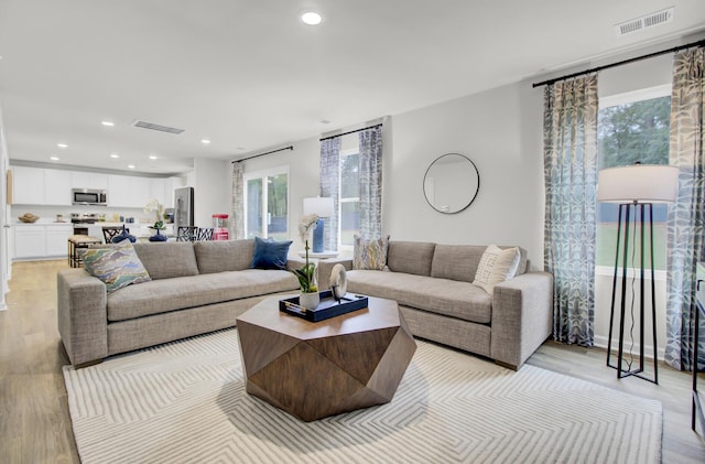 living room with light wood-type flooring