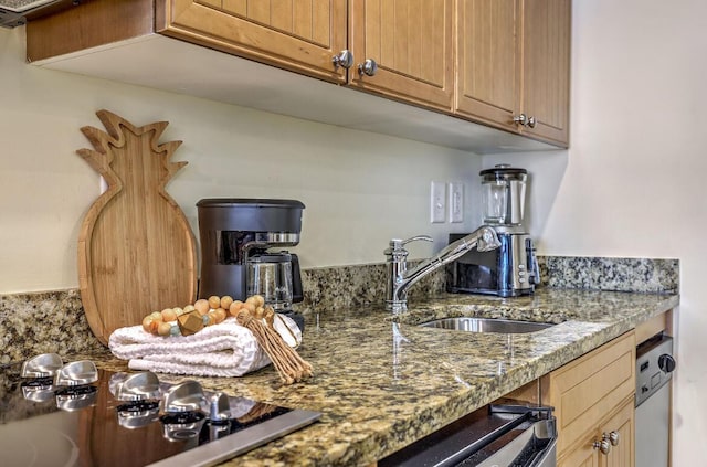 5802 Palmetto Dr Unit B 314, Isle Of Palms, SC 29451 - kitchen featuring a sink, black electric stovetop, and dark stone counters