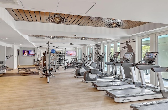 5802 Palmetto Dr Unit B 314, Isle Of Palms, SC 29451 - gym featuring wood finished floors and wood ceiling