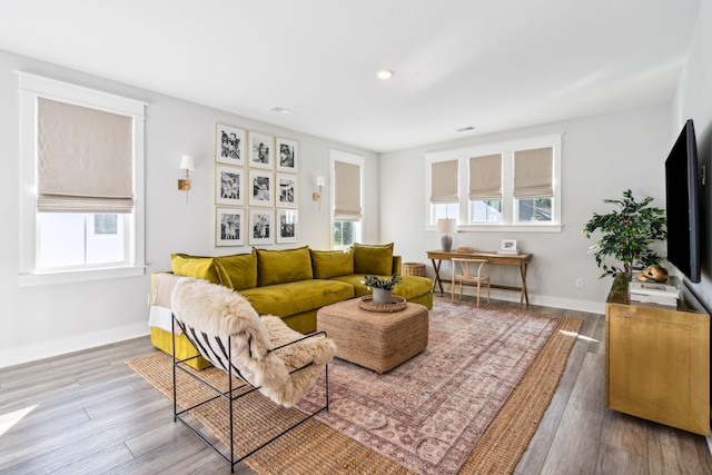 living room with light hardwood / wood-style floors