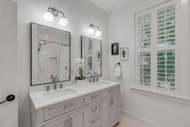 bathroom with vanity and a shower with curtain