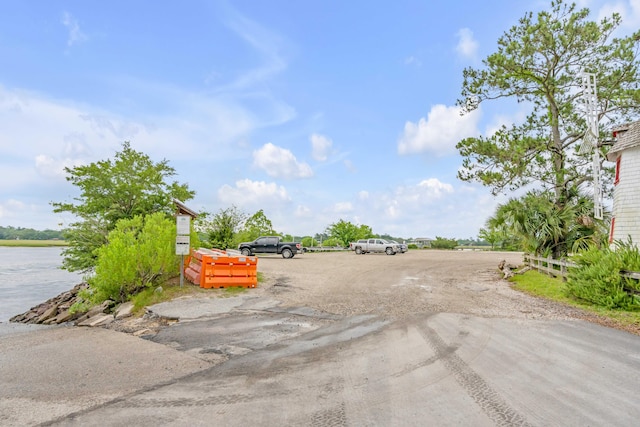 view of road featuring a water view