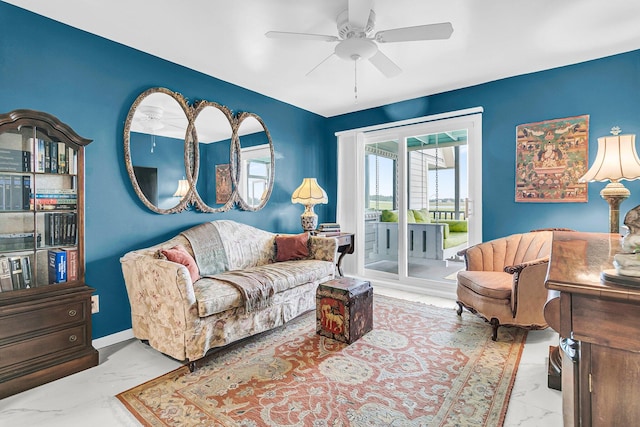 living room featuring ceiling fan