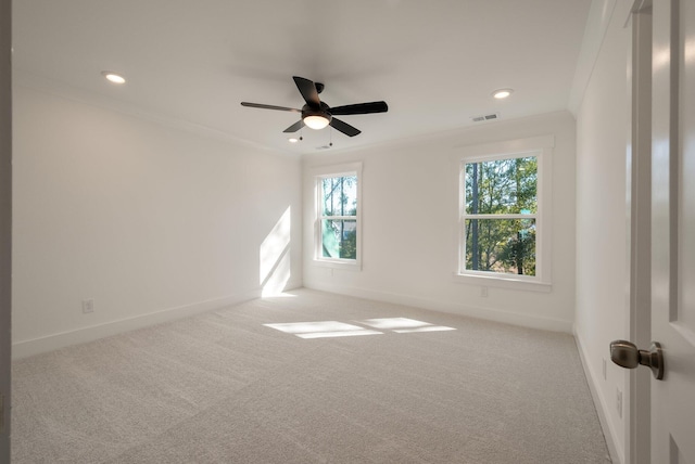 414 Katies Scenic Ct, Charleston, SC 29492 - carpeted spare room featuring baseboards, visible vents, recessed lighting, ceiling fan, and crown molding